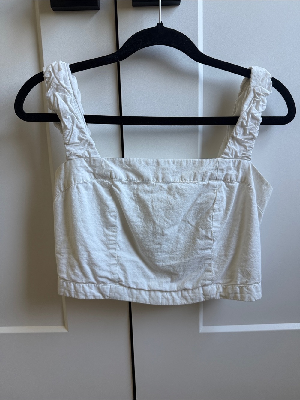 Free People White Ruffle Strap Crop Top